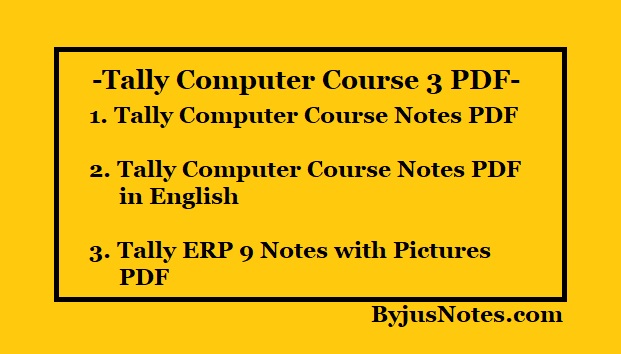 Tally Computer Course Notes PDF